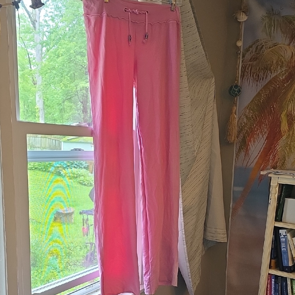 Pink Drawstring Wide Leg Yoga Pants